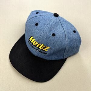 Vintage Hertz Hat Cap Snapback Blue Denim Car Rentals Automobile Vehicle 90s